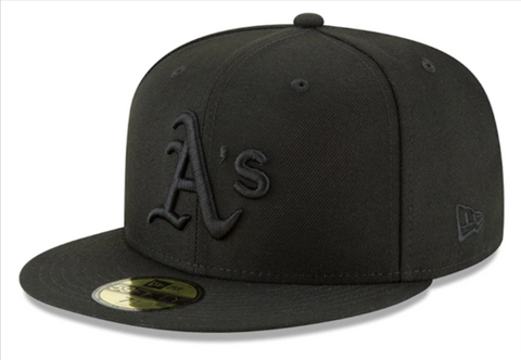 Oakland Athletics Fitted New Era 59Fifty Black Logo Cap Hat Black on Black