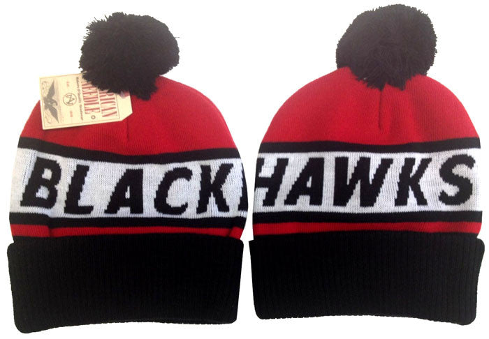 Chicago Blackhawks Beanie AN Voice Call POM Knit Ski Cap Hat - THE 4TH QUARTER