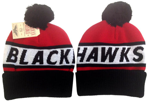 Chicago Blackhawks Beanie AN Voice Call POM Knit Ski Cap Hat - THE 4TH QUARTER