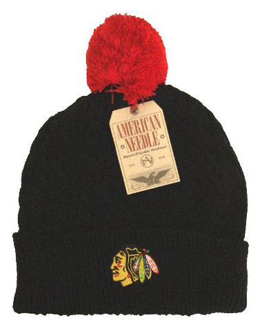 Chicago Blackhawks Beanie AN Bit Cold Pom Top Cuff Knit 2 Tone Hat