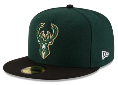 Milwaukee Bucks Fitted 59Fifty New Era Cap Hat 2 Tone Green Black