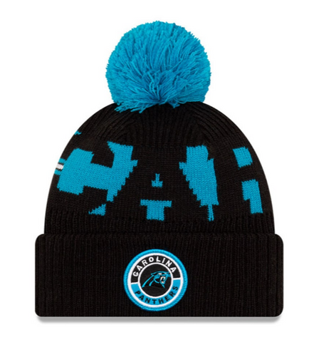 Carolina Panthers Beanie New Era 2020 NFL Sideline Official Sport Pom Cuffed Knit Hat