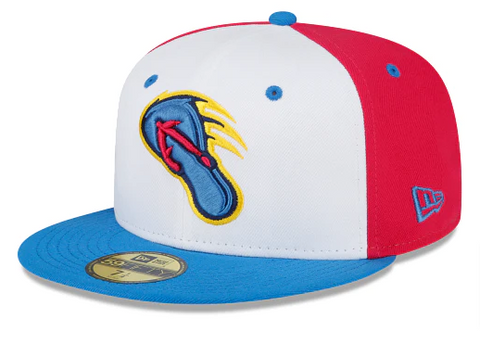 San Antonio Mission Flying Chanclas Fitted New Era 59Fifty Copa de la Diversion Pinwheel Pink White Blue
