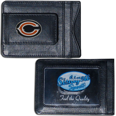 Chicago Bears Magnetic Leather Money Clip Wallet Card Holder