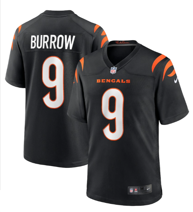 Cincinnati Bengals Mens Jersey #9 Burrow Game Black Replica - THE 4TH QUARTER