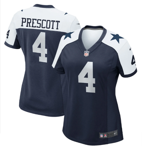 Dallas Cowboys Womens Jersey #4 Dak Prescott Nike Navy Alternate