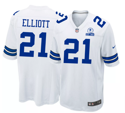 Dallas Cowboys Mens Jersey Nike Ezekiel Elliott #21 60th Anniversary White Replica