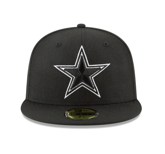 Dallas Cowboys Fitted New Era 59Fifty Black White Outline Cap Hat - THE 4TH QUARTER
