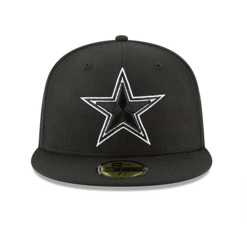 Dallas Cowboys Fitted New Era 59Fifty Black White Outline Cap Hat