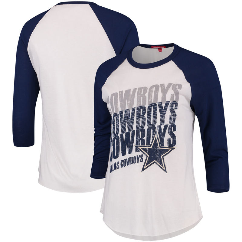 Dallas Cowboys Womens T-Shirt Mitchell & Ness Raglan Repeat Long Sleeve - THE 4TH QUARTER