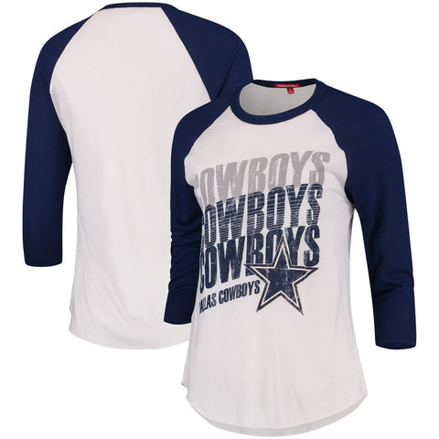 Dallas Cowboys Womens T-Shirt Mitchell & Ness Raglan Repeat Long Sleeve