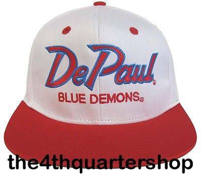De Paul University Blue Demons Snapback Retro 2 Tone Script Cap Hat White Red