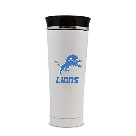 Detroit Lions 18oz Stainless Steel Free Flow Tumbler Travel Mug Cup White - THE 4TH QUARTER
