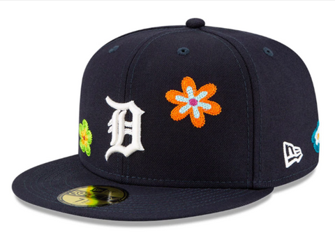 Detroit Tigers Fitted New Era 59Fifty Flower Power Navy Hat Cap Pink UV