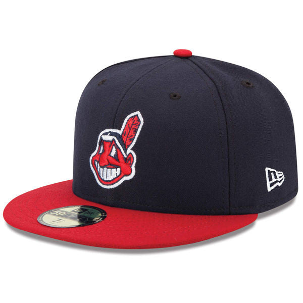 Cleveland Indians Fitted New Era 59FIFTY On Field Cap Hat Navy Red