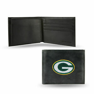 Green Bay Packers Mens Embroidered Leather Bi-fold Wallet