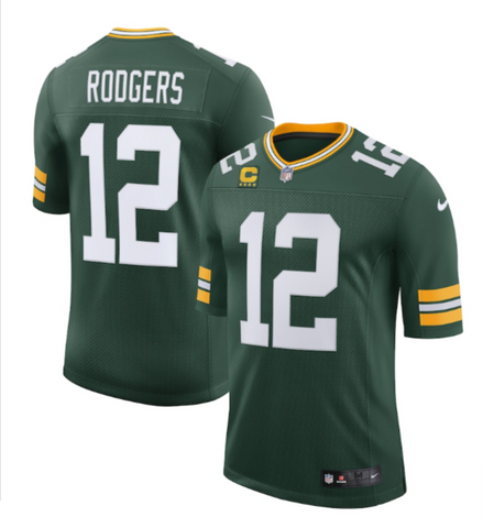 Green Bay Packers Mens Jersey #12 Aaron Rogers Captain Vapor Limited