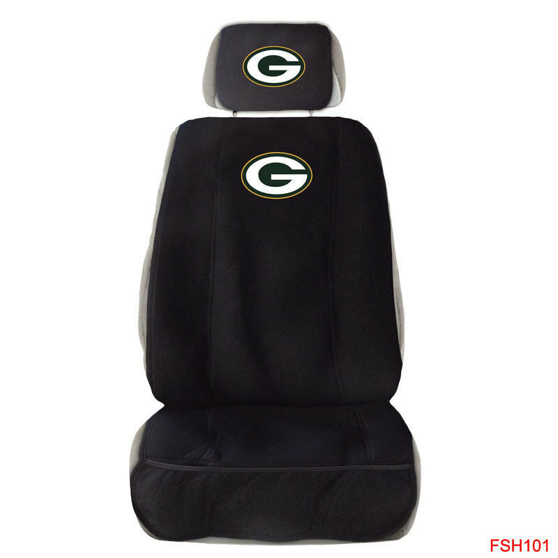 Green Bay Packers Front Seat Cover W/ Head Rest Cover Universal - THE 4TH QUARTER