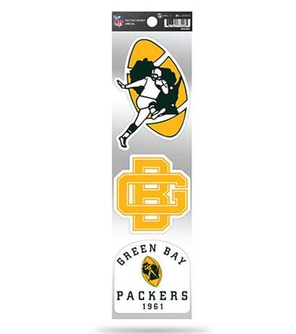 Green Bay Packers Retro Triple Spirit Decal 3 Pack Stickers