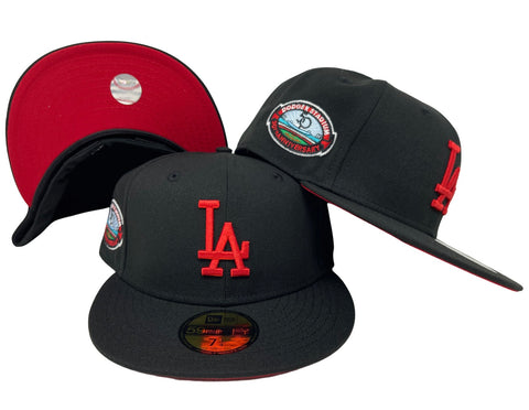 Dodgers Fitted New Era 59Fifty Stadium 50th Ann Black Hat Cap Red UV