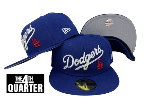 Dodgers Fitted New Era 59Fifty Wordmark LA Blue Cap Hat Grey UV