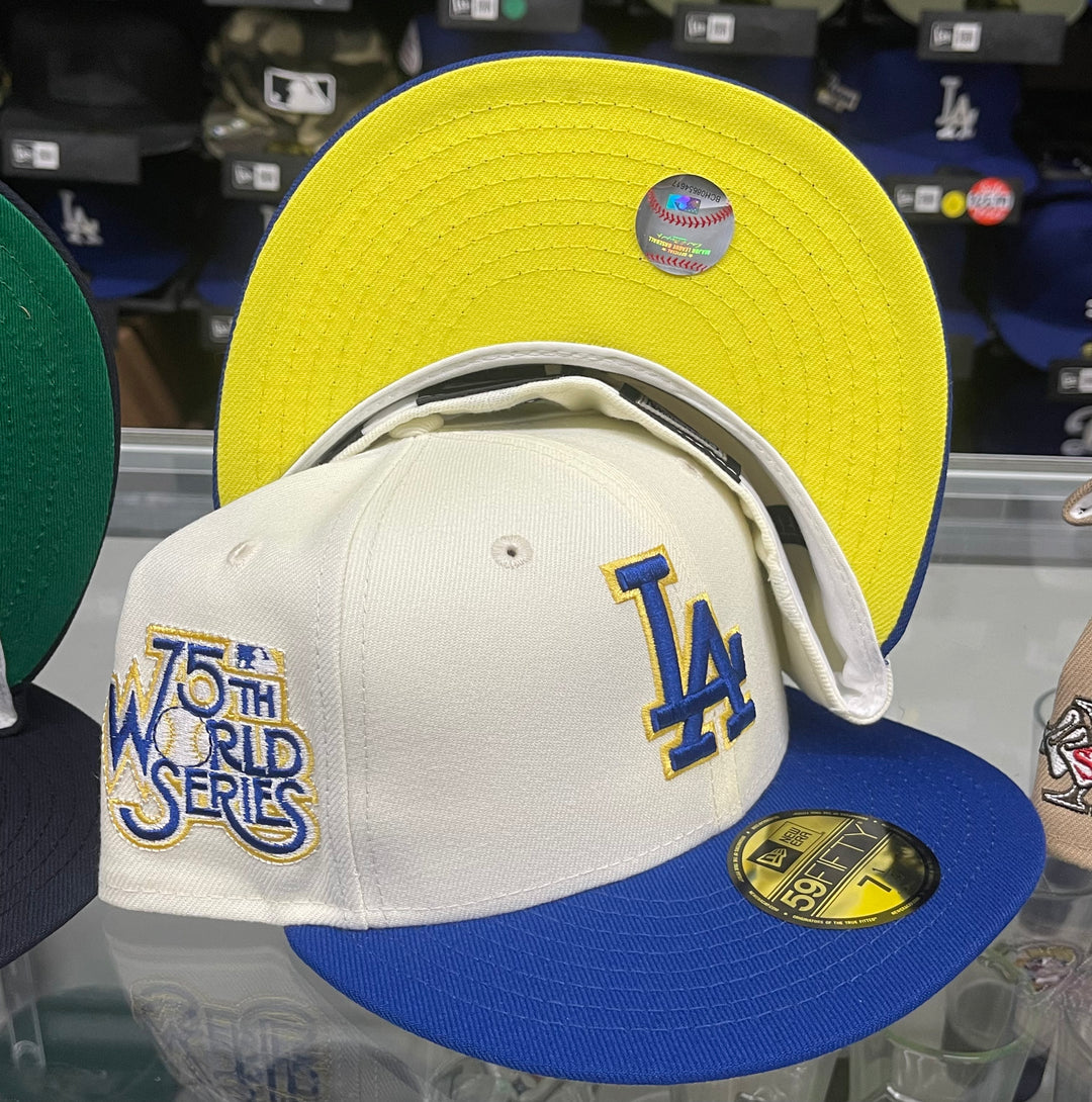 Dodgers Fitted New Era 59Fifty 75th WS Chrome Blue Hat Cap Ylw UV - THE 4TH QUARTER