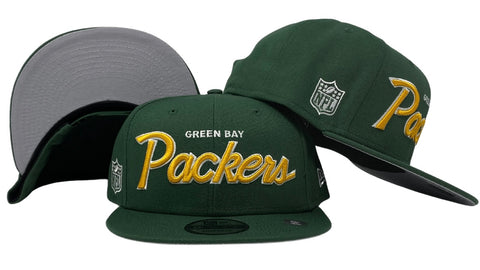 Green Bay Packers Snapback New Era 9Fifty Script Green Hat Cap Grey UV