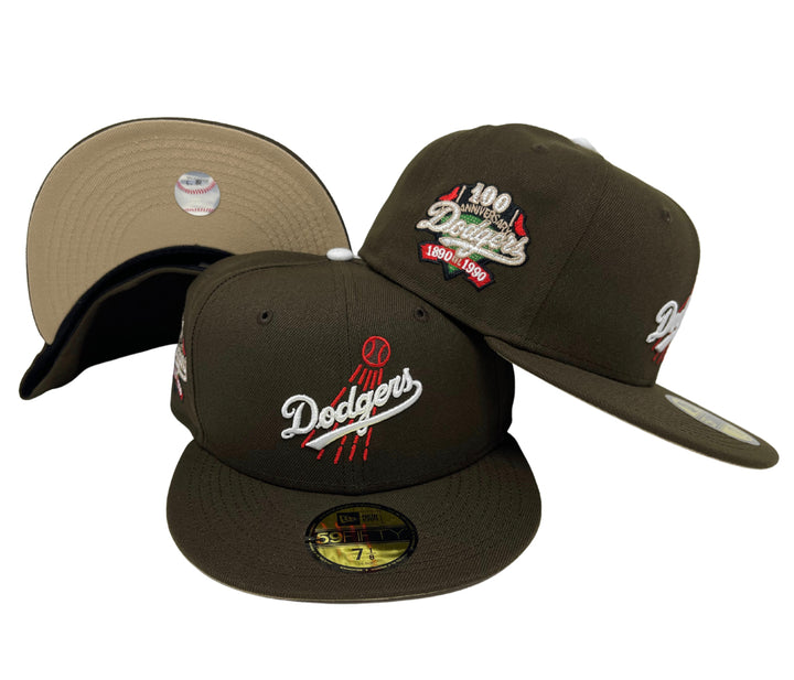 Dodgers New Era Fitted 59fifty 100th Ann. Brown Cap Hat Camel UV - THE 4TH QUARTER