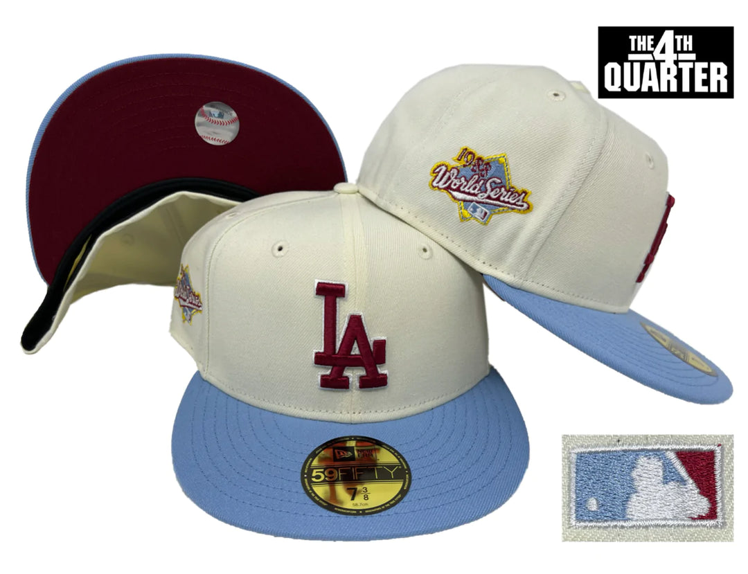 Dodgers New Era 88 WS Chrome Birdseye 59FIFTY Fitted Hat Cap Burgundy UV - THE 4TH QUARTER