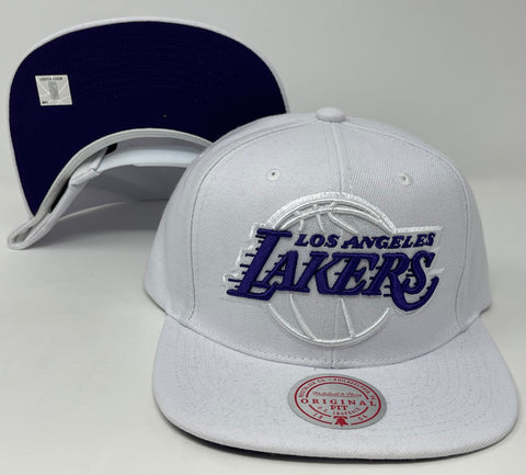 Los Angeles Lakers Snapback Mitchell & Ness XL Logo Cap Hat White Purple