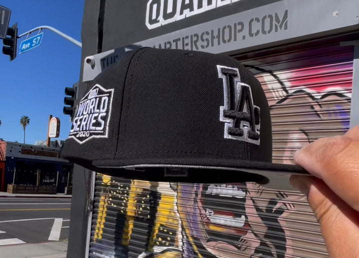 Dodgers Fitted New Era 59Fifty 2020 WS Metallic Black White Cap Hat Grey UV - THE 4TH QUARTER
