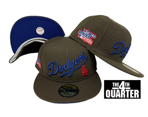 Dodgers Fitted New Era 59Fifty 81 WS Brown Wordmark Cap Hat Blue UV