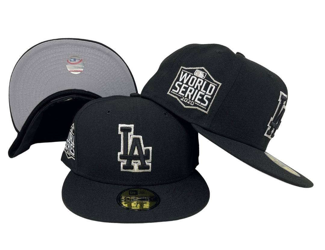 Dodgers Fitted New Era 59Fifty 2020 WS Metallic Black White Cap Hat Grey UV - THE 4TH QUARTER