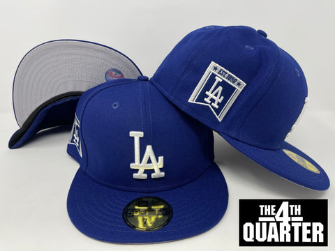 Los Angeles Dodgers Fitted New Era 59FIFTY Banner Side Blue Cap Hat GREY UV