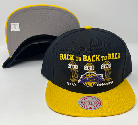 Los Angeles Lakers Snapback Mitchell & Ness Back to Back 2000-2002 Champions Black Yellow cap hat