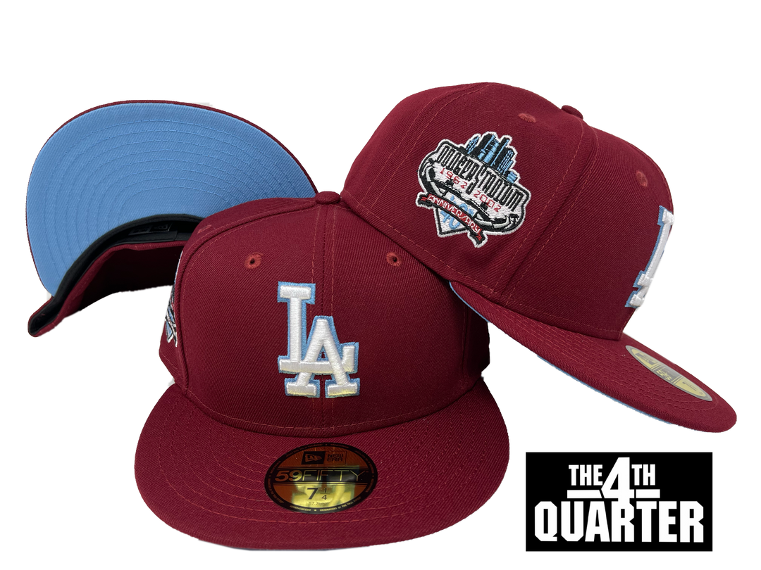 Dodgers Fitted New Era 59FIFTY 40th Stadium Ann. Burgundy Hat Cap Sky UV - THE 4TH QUARTER