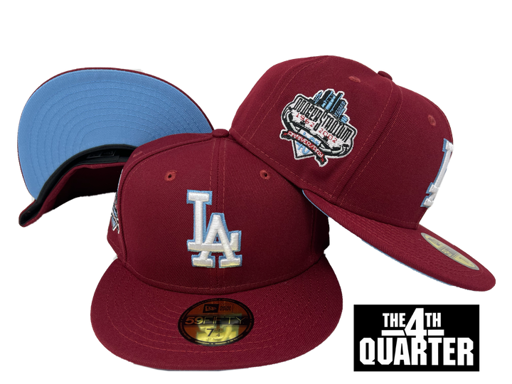Dodgers Fitted New Era 59FIFTY 40th Stadium Ann. Burgundy Hat Cap Sky UV - THE 4TH QUARTER