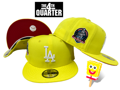 Los Angeles Dodgers New Era Fitted 59Fifty Spongebob Yellow 60th Hat Cap Red UV