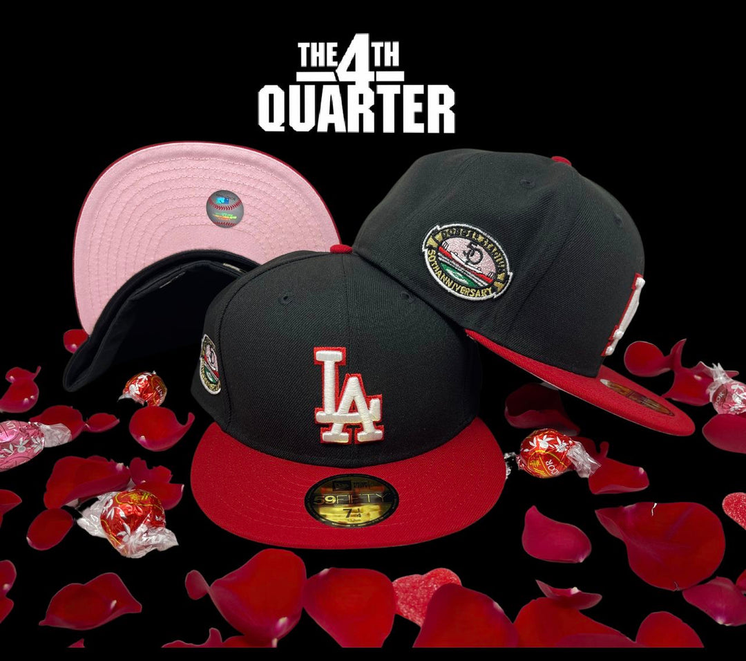 Dodgers Fitted New Era 59Fifty 50th Stadium Black Red Cap Hat Pink UV - THE 4TH QUARTER