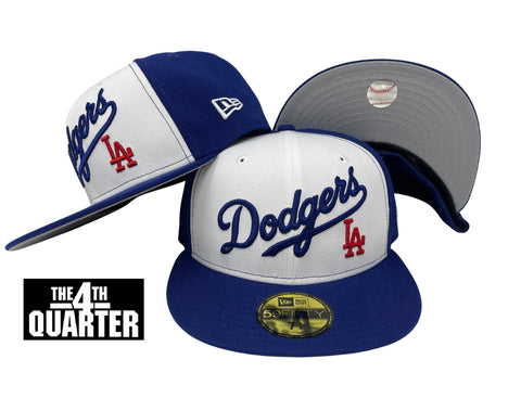 Dodgers Fitted New Era 59Fifty Wordmark LA White Blue Cap Hat Grey UV