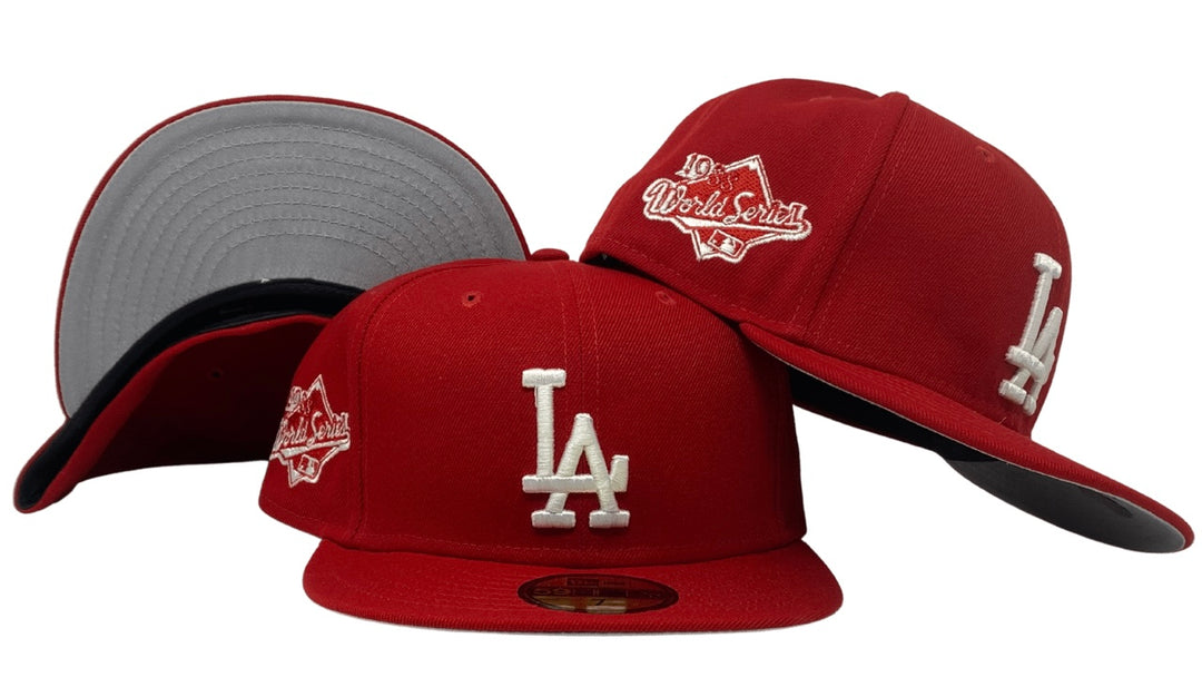 Los Angeles Dodgers Fitted New Era 59Fifty 1988 World Series Red Cap Hat Grey UV - THE 4TH QUARTER