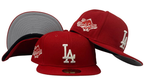 Los Angeles Dodgers Fitted New Era 59Fifty 1988 World Series Red Cap Hat Grey UV