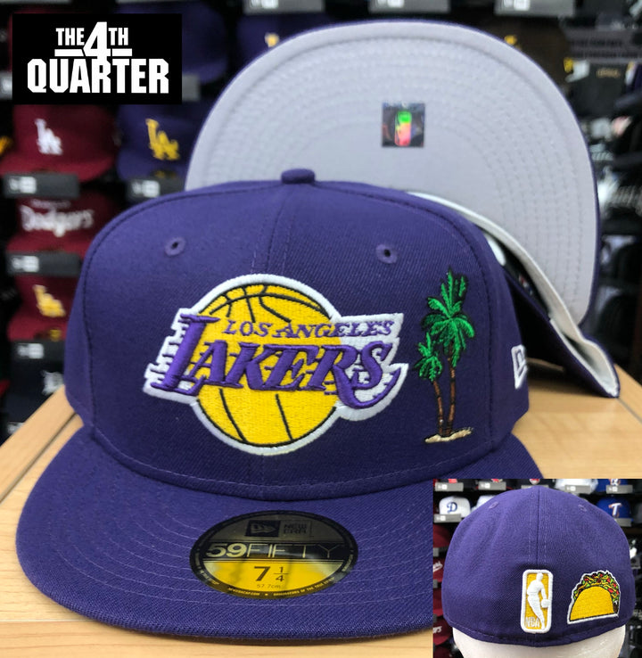 Los Angeles Lakers Fitted New Era 59Fifty Purple Palm &amp; Taco Cap Hat GREY UV - THE 4TH QUARTER