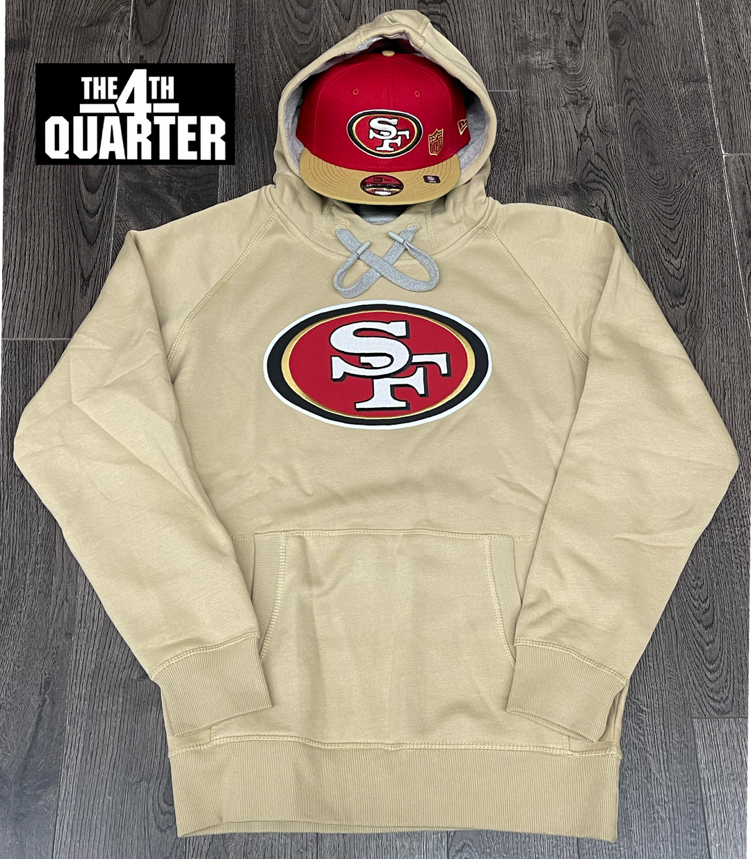 San Francisco 49ers Mens Sweatshirt Antigua Victory Pullover Hoodie Khaki - THE 4TH QUARTER