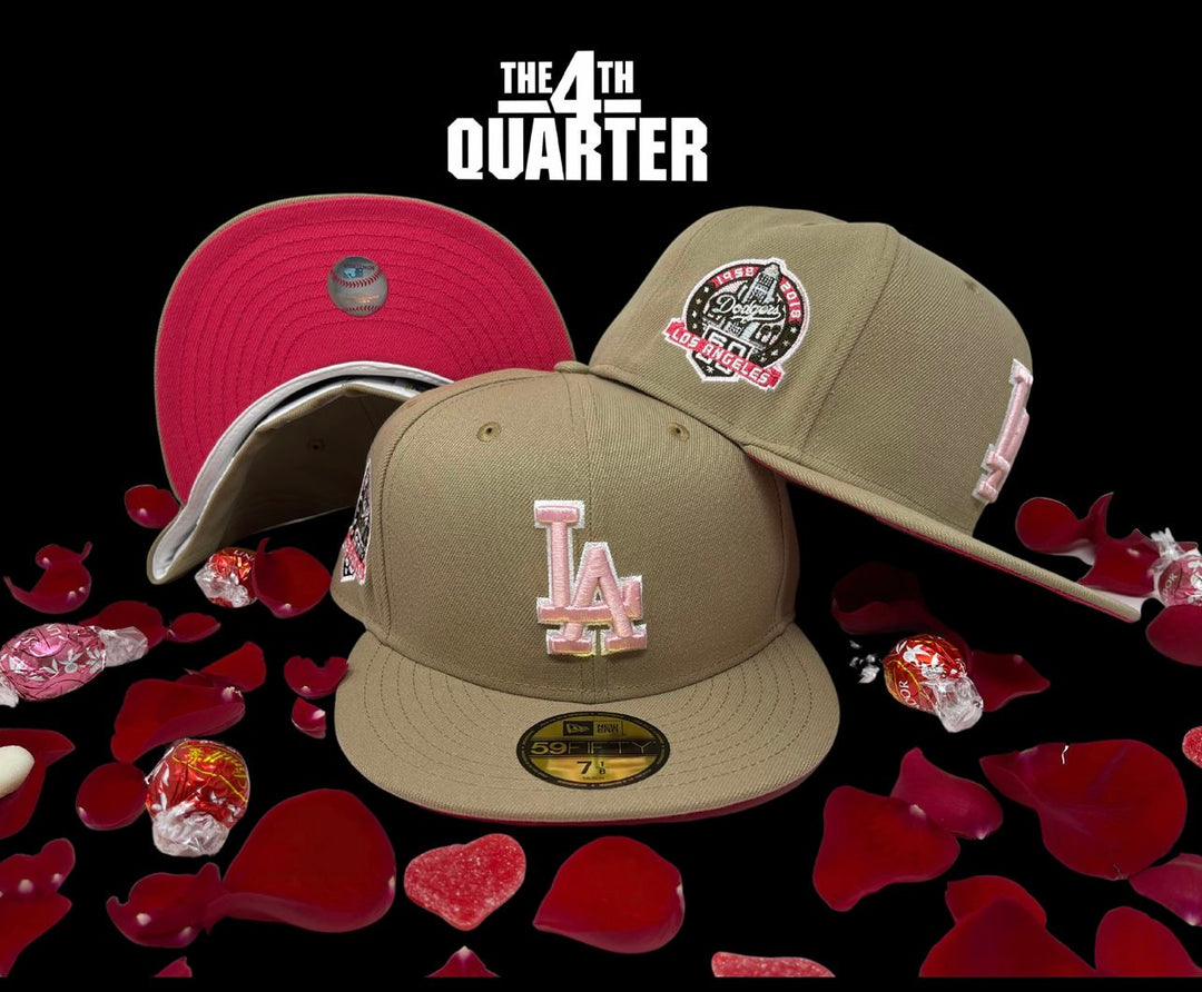 Dodgers Fitted New Era 59Fifty 60th Anni. Camel Tan Pink Cap Hat Pink UV - THE 4TH QUARTER