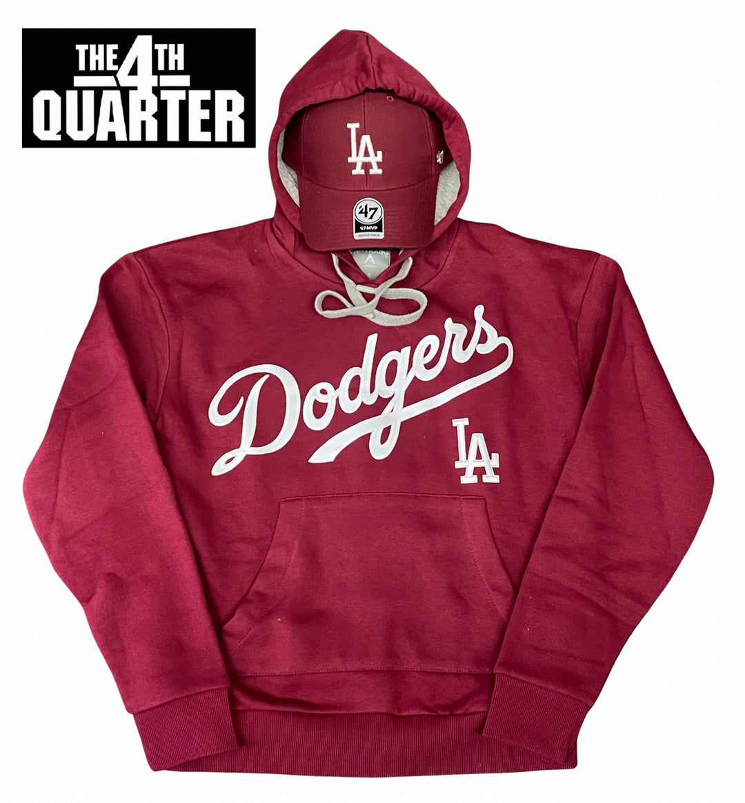 Dodgers Womens Sweatshirt Antigua Victory Pullover Hoodie Burgundy - THE 4TH QUARTER