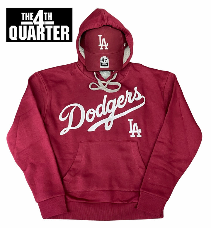 Dodgers Womens Sweatshirt Antigua Victory Pullover Hoodie Burgundy - THE 4TH QUARTER