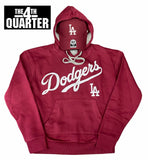 Dodgers Womens Sweatshirt Antigua Victory Pullover Hoodie Burgundy