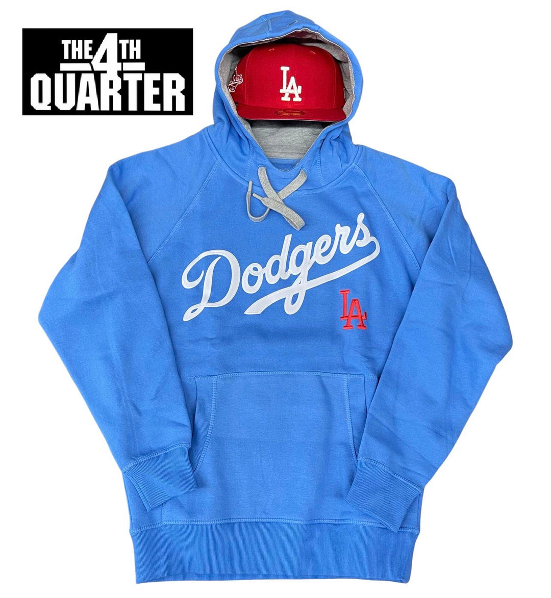 Dodgers Mens Sweatshirt Antigua Victory Pullover Hoodie Sky - THE 4TH QUARTER