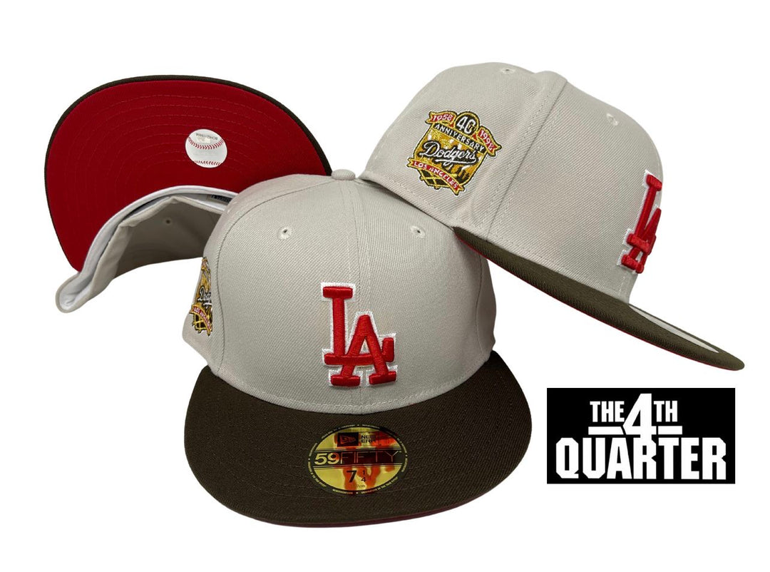 Dodgers Fitted New Era 59Fifty 40th Ann Stone Brown Cap Hat Red UV - THE 4TH QUARTER